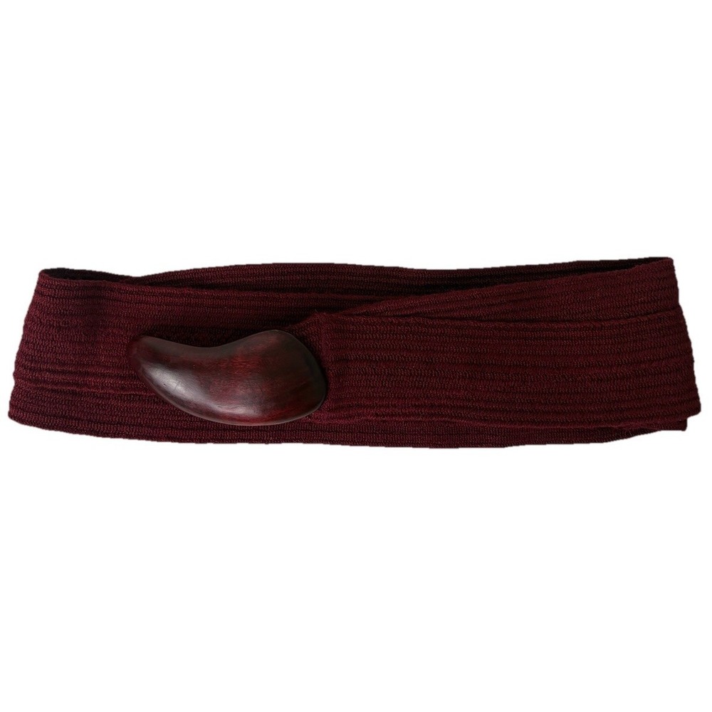 Vintage Rafael Sanchez Statement Belt Wood Buckle One Size Adjustable Burgundy